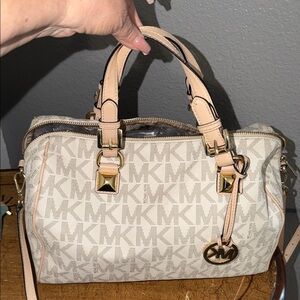 Michael Kors Monogram Cream and Tan Satchel
